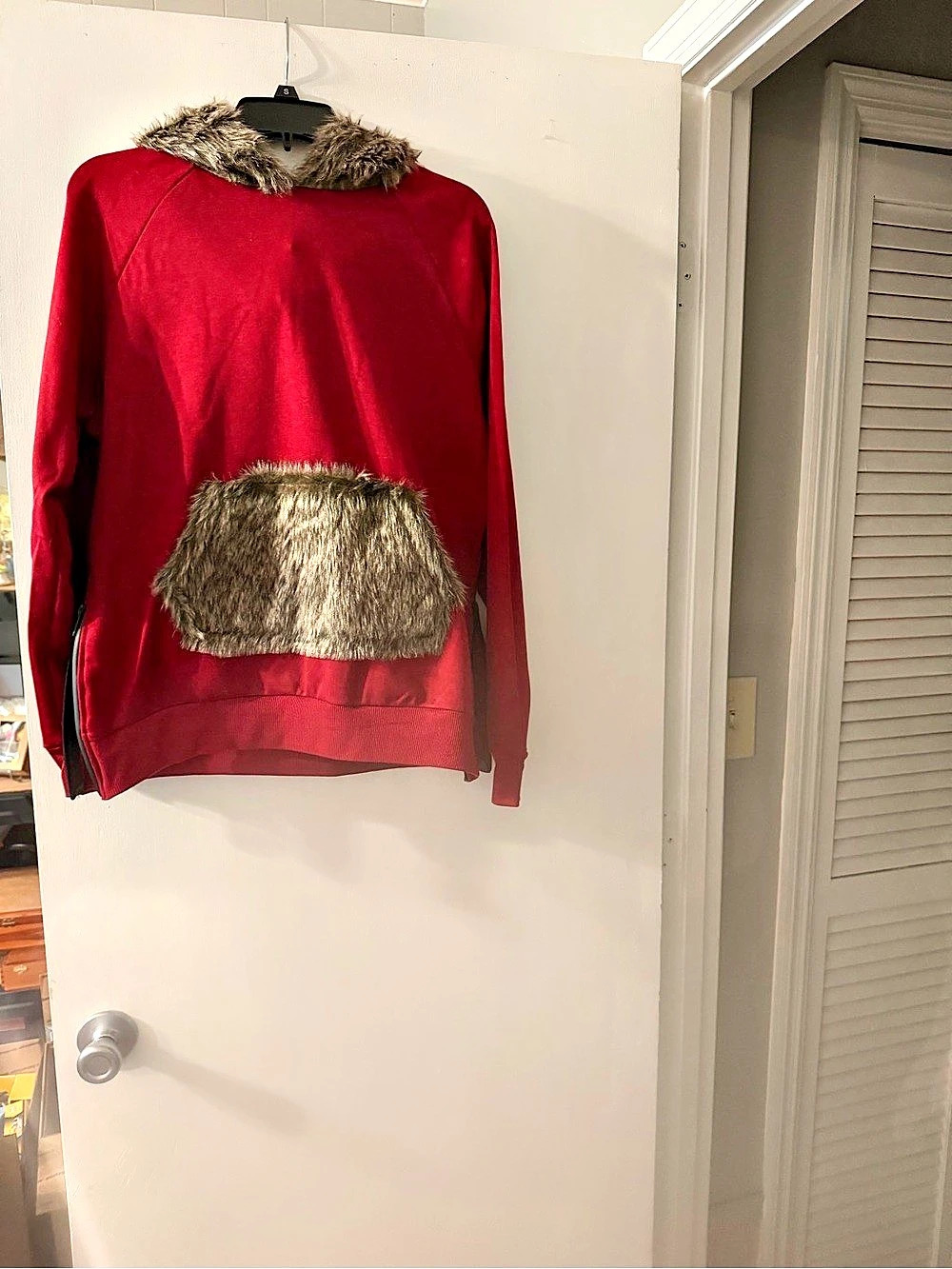 Riflessi Faux Fur Trim Hoodie WJJT72 Hooded Burgandy Sweatshirt Size XXL NWT